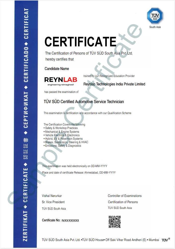 Master Automotive Technician Sample Certificate