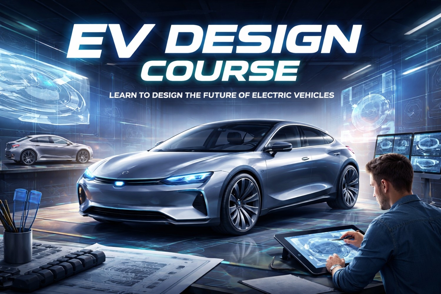 EV Design Engineer working on battery pack and electric motor